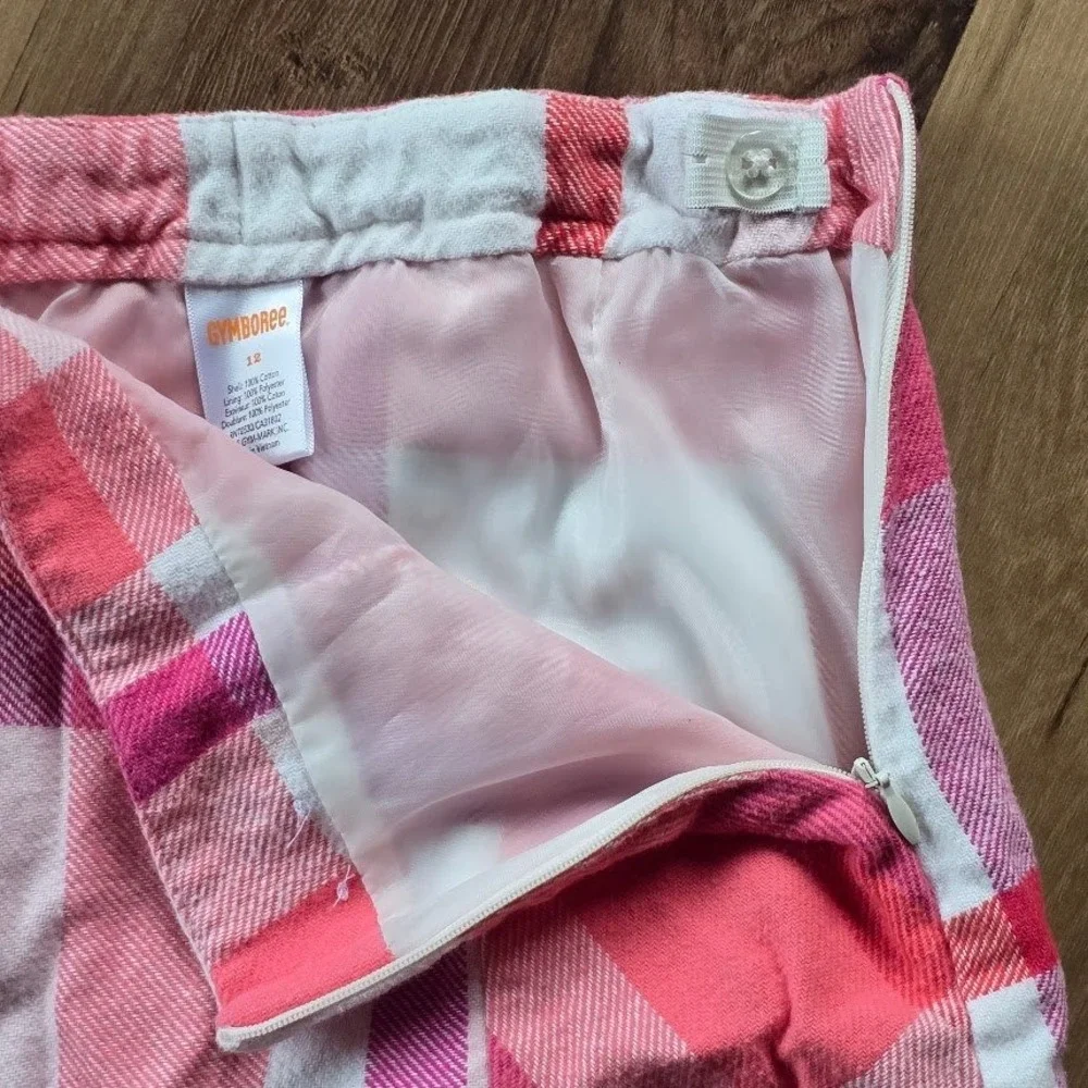 Gymboree 2pc Skirt Set Kids‎ Size 12 Pink Plaid Fox Graphic Woodland Preppy Core